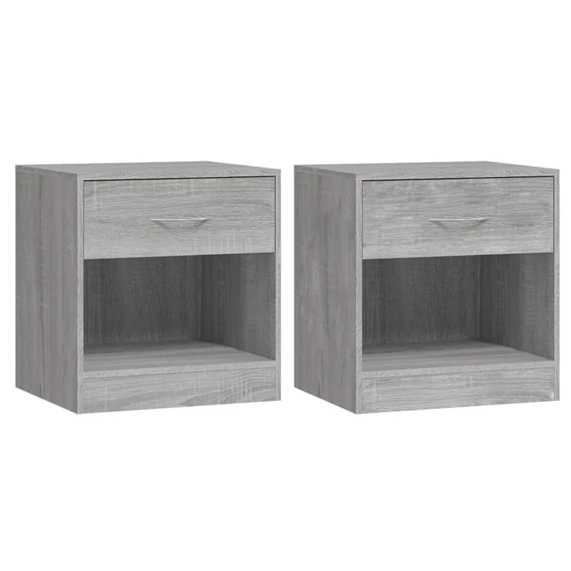 Lot de 2 tables de chevet avec tiroir et compartiment ouvert 36,5 x 30,5 x 38 cm bois d'ingénierie gris DEC034848