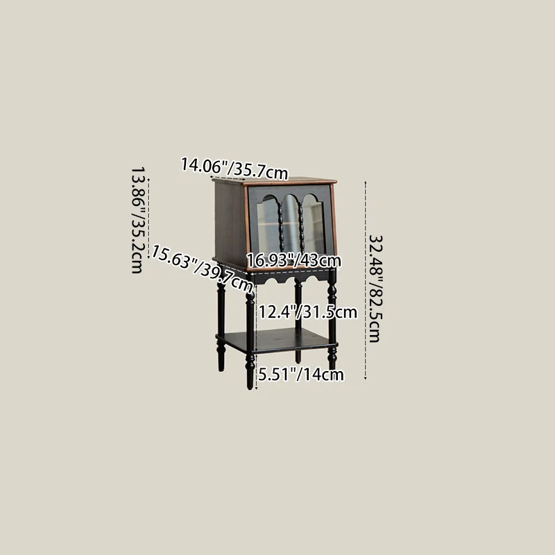 Traditional French Ash Wood Glass Trapezoidal Storage Cabinet 3-Tier For Living Room
