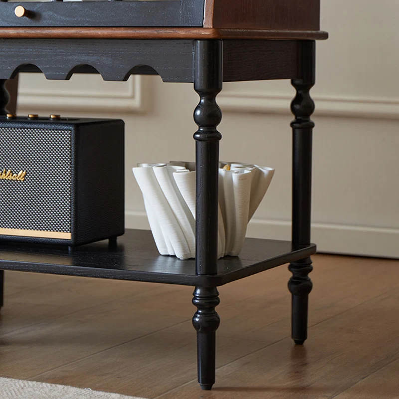 Traditional French Ash Wood Glass Trapezoidal Storage Cabinet 3-Tier For Living Room