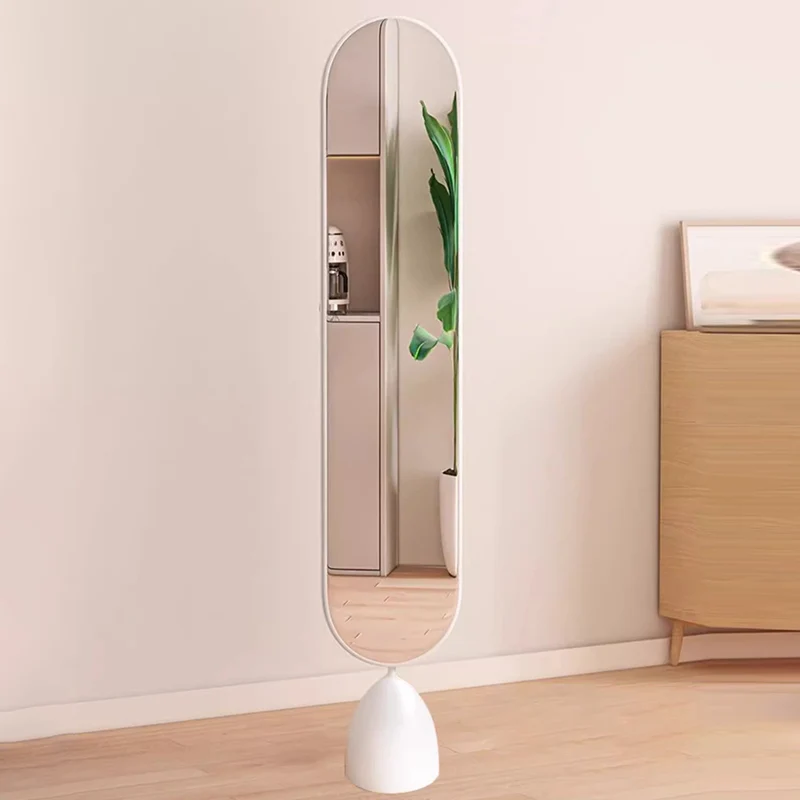 Modern Minimalist Iron Plastic Glass Oval Swivel Full-Length Floor Mirror With Storage & Clothing Rack For Bedroom & Living Room