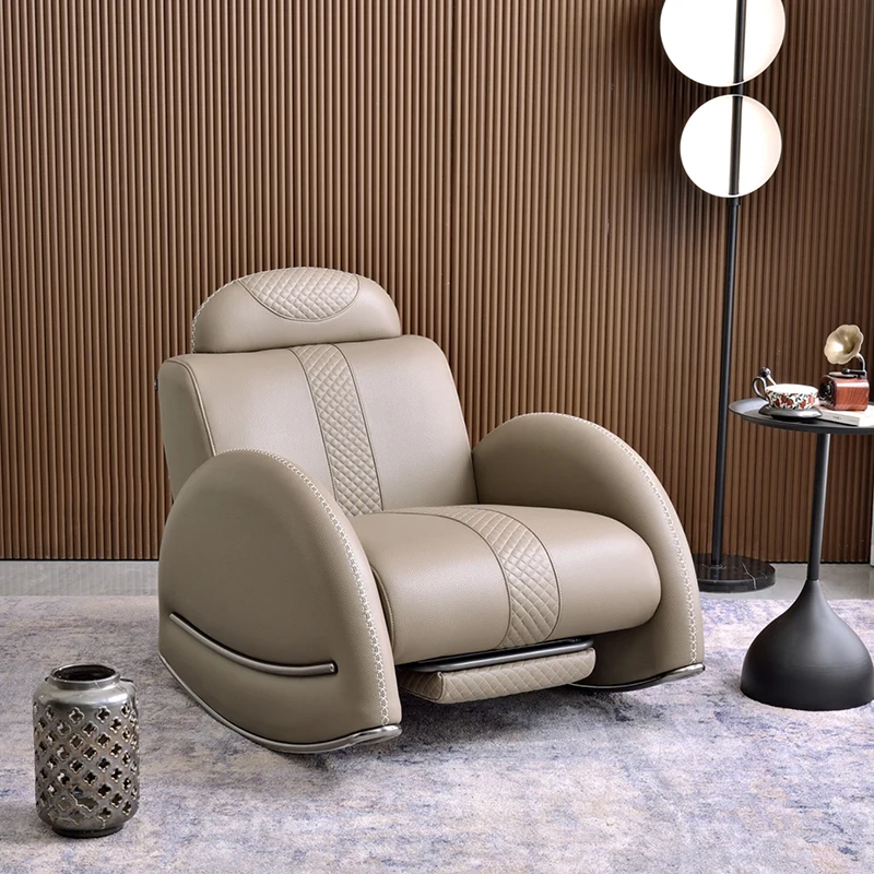 Modern Luxury Rocking Recliner Chair With Retractable Footrest - Faux Leather Or Top Grain Leather Accent Chair For Living Room & Bedroom