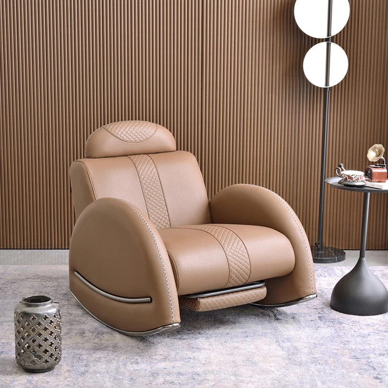 Modern Luxury Rocking Recliner Chair With Retractable Footrest - Faux Leather Or Top Grain Leather Accent Chair For Living Room & Bedroom