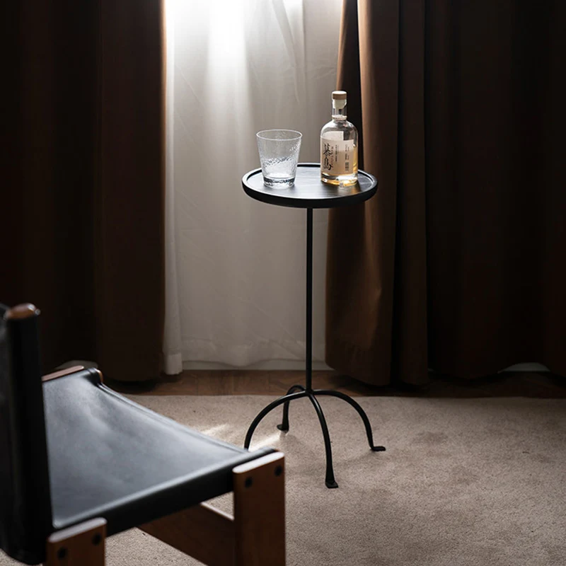Contemporary Industrial Round Ash Wood Carbon Steel Lightweight End Table 1-Tier For Living Room