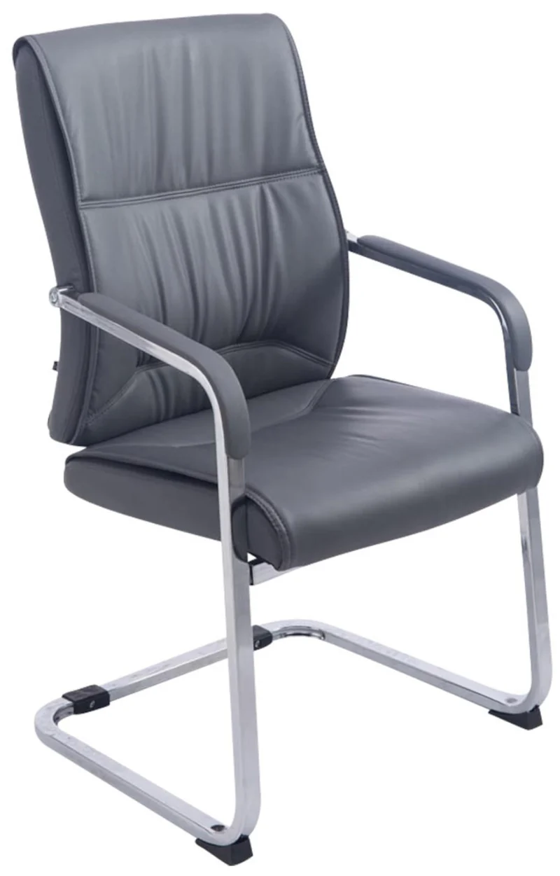 Lot de 2 fauteuils de bureau sans roulettes XXL jusqu'à 260 kg en PVC gris et métal chromé 10_0002350