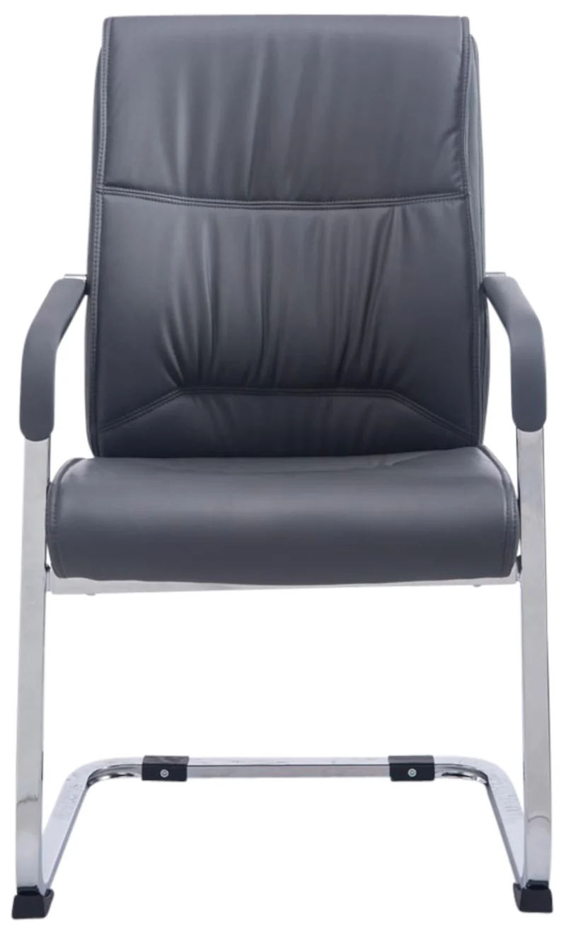 Lot de 2 fauteuils de bureau sans roulettes XXL jusqu'à 260 kg en PVC gris et métal chromé 10_0002350