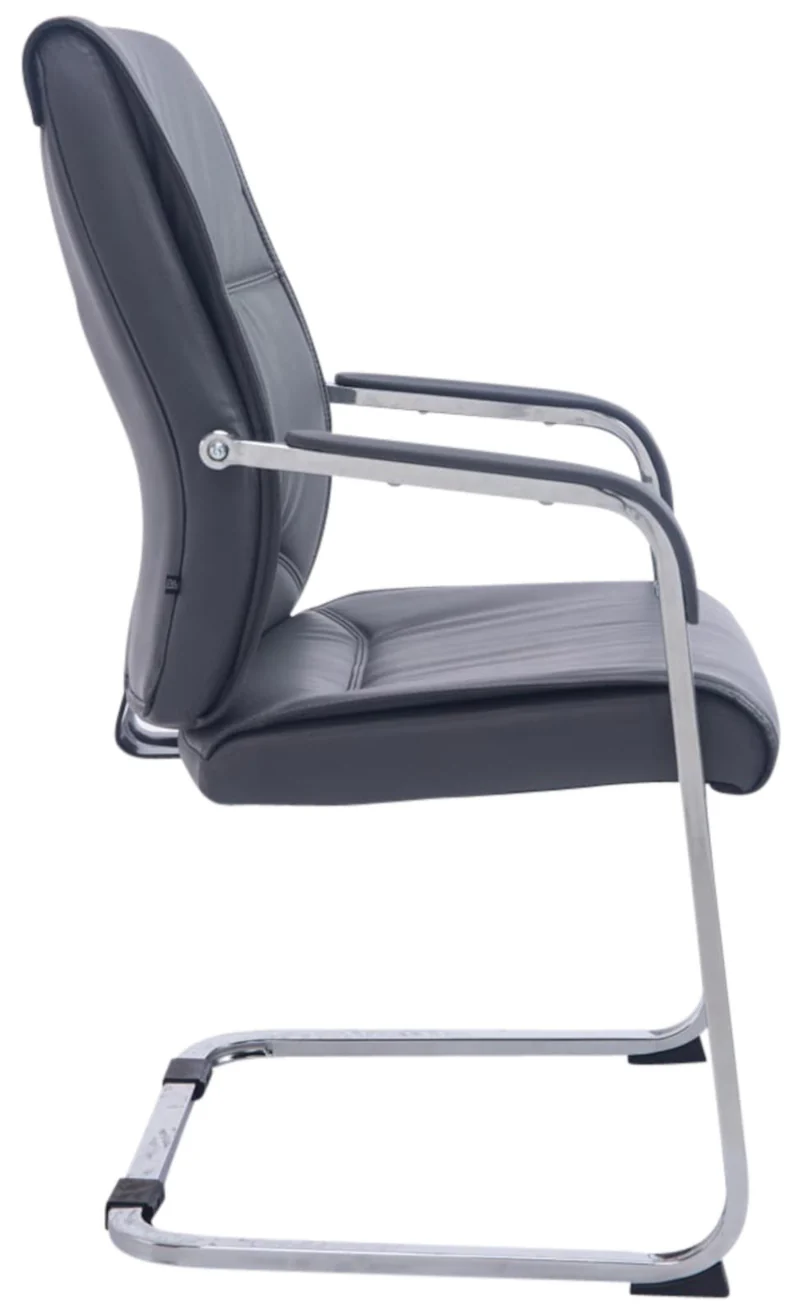 Lot de 2 fauteuils de bureau sans roulettes XXL jusqu'à 260 kg en PVC gris et métal chromé 10_0002350