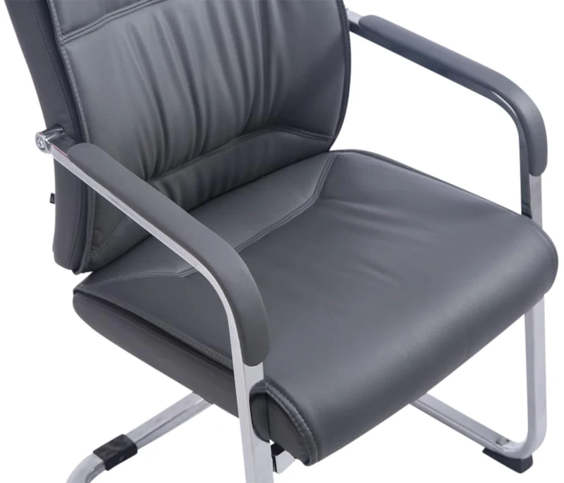Lot de 2 fauteuils de bureau sans roulettes XXL jusqu'à 260 kg en PVC gris et métal chromé 10_0002350