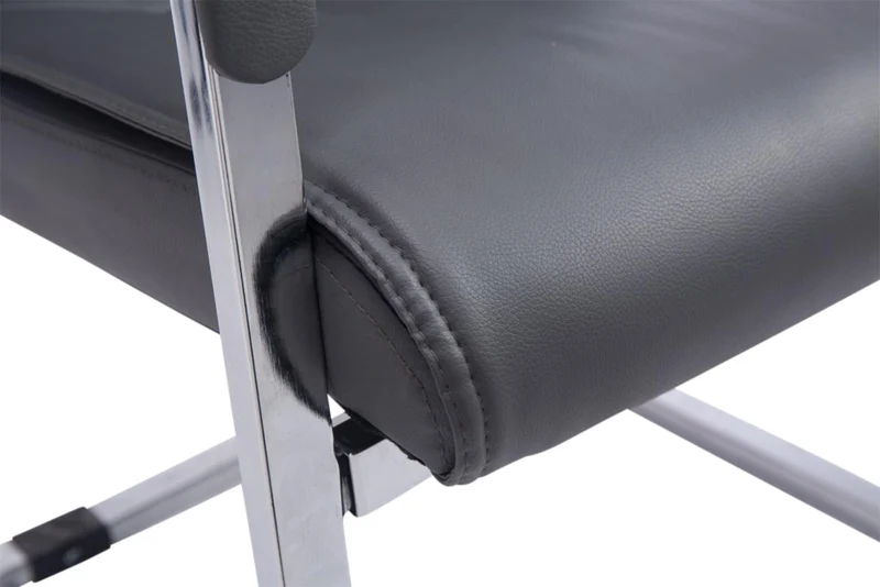 Lot de 2 fauteuils de bureau sans roulettes XXL jusqu'à 260 kg en PVC gris et métal chromé 10_0002350