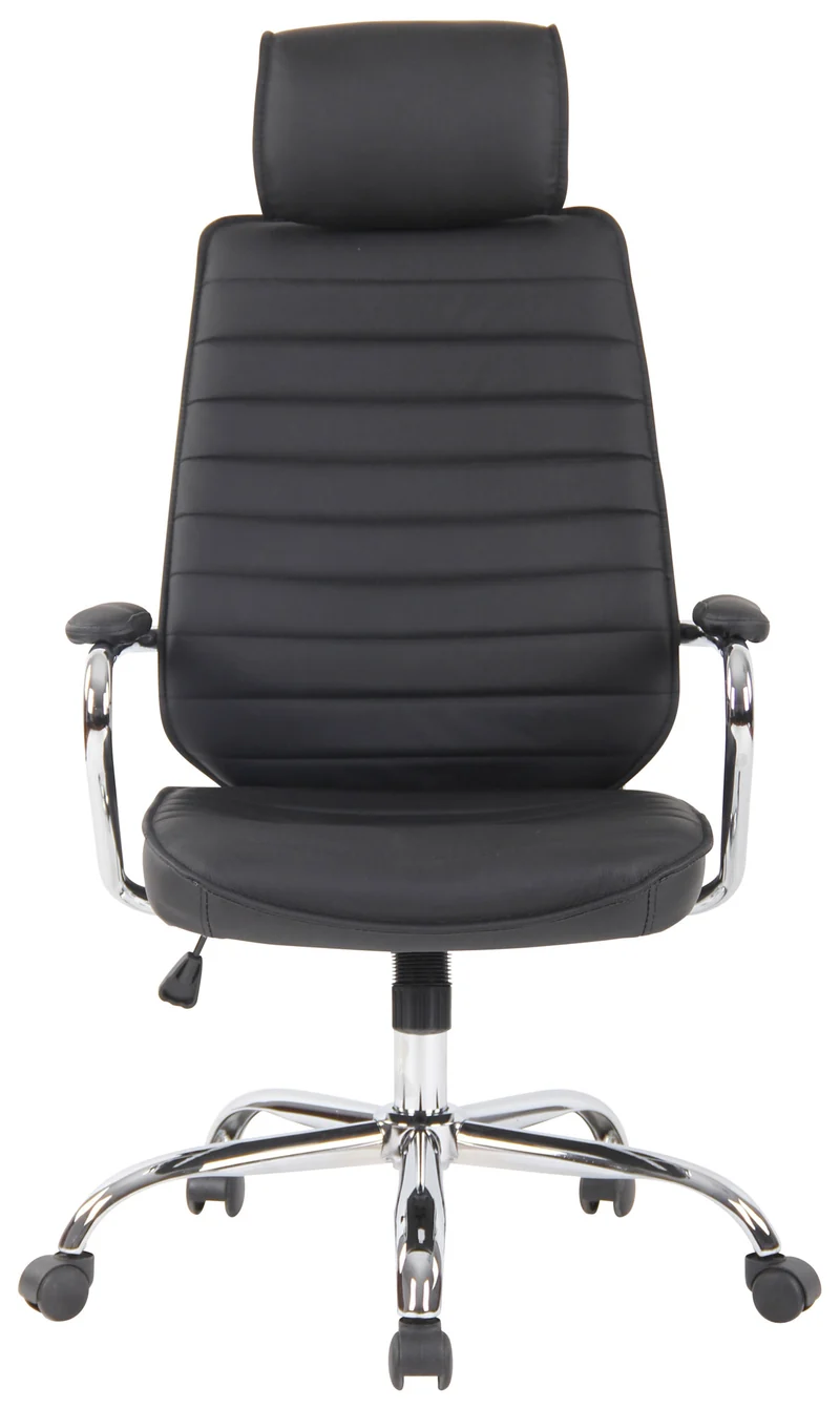Fauteuil de bureau hauteur réglable pivotant mécanisme de bascule cuir véritable noir et métal chromé 10_0002618
