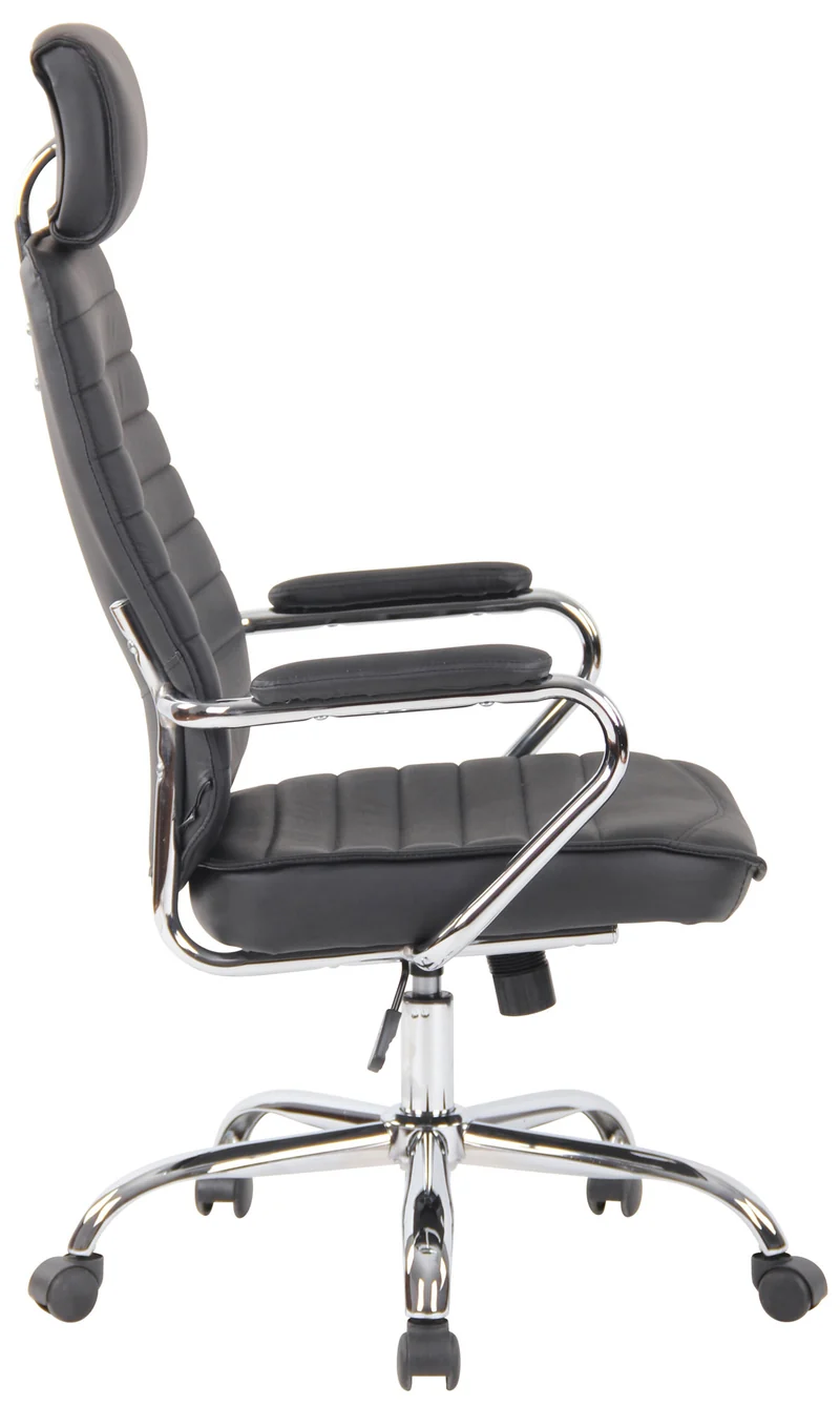 Fauteuil de bureau hauteur réglable pivotant mécanisme de bascule cuir véritable noir et métal chromé 10_0002618