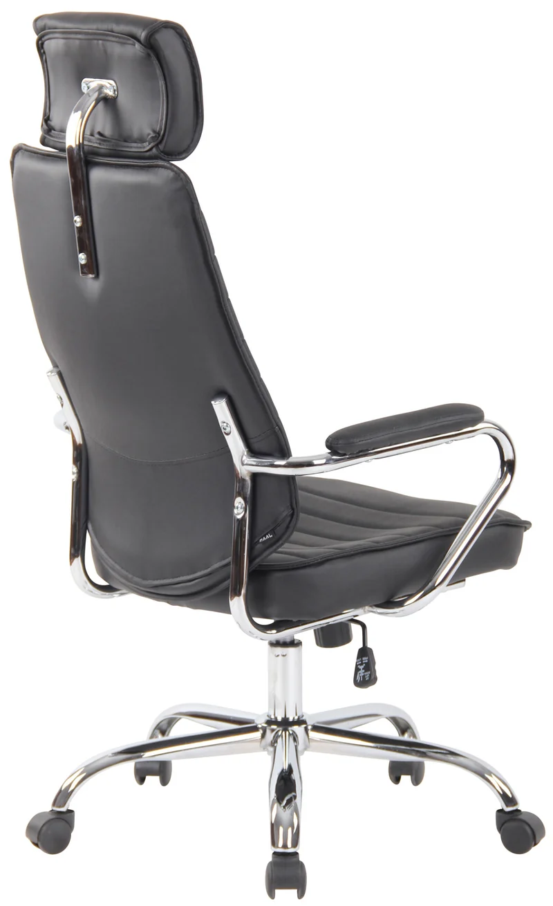 Fauteuil de bureau hauteur réglable pivotant mécanisme de bascule cuir véritable noir et métal chromé 10_0002618