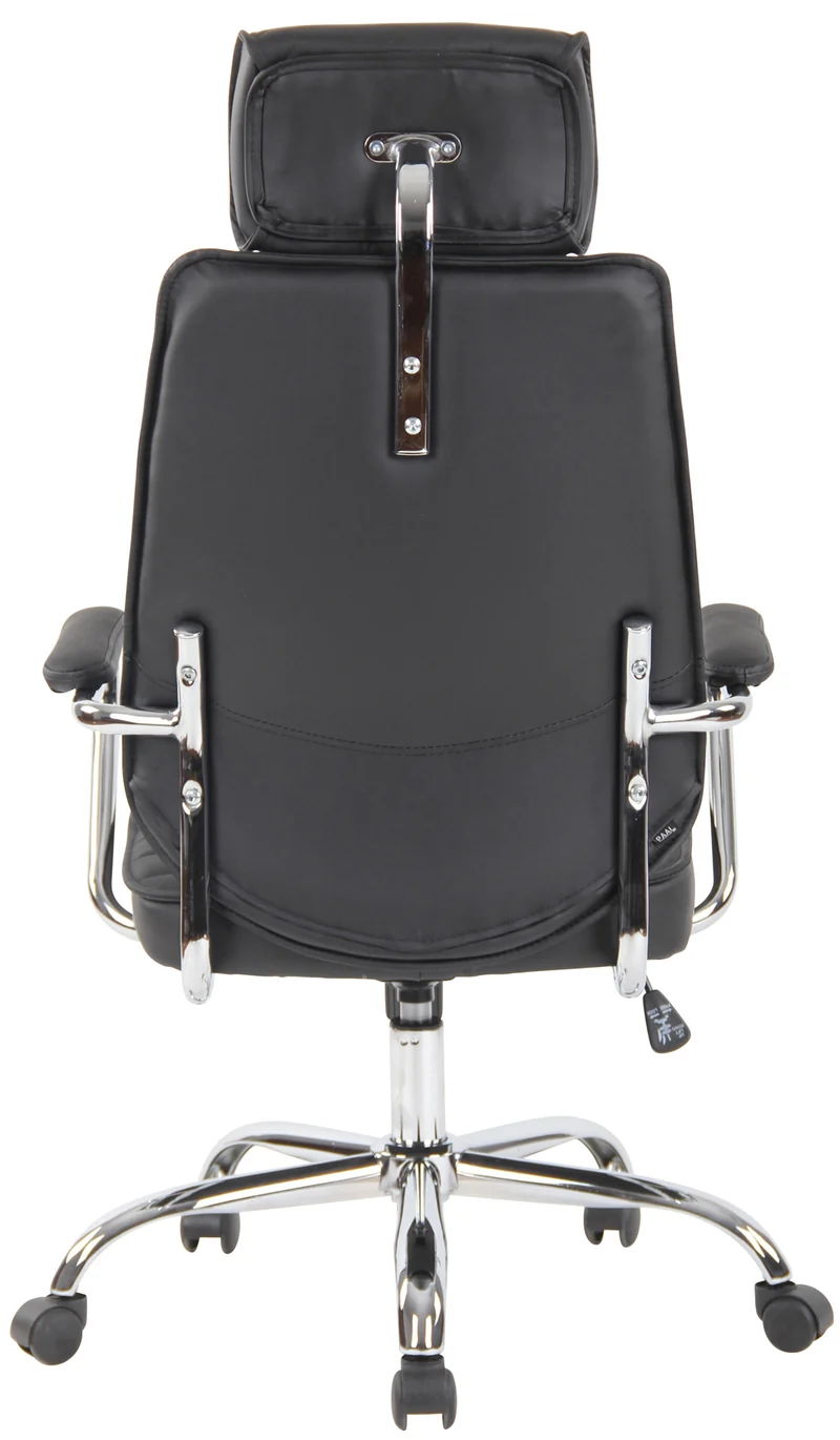 Fauteuil de bureau hauteur réglable pivotant mécanisme de bascule cuir véritable noir et métal chromé 10_0002618