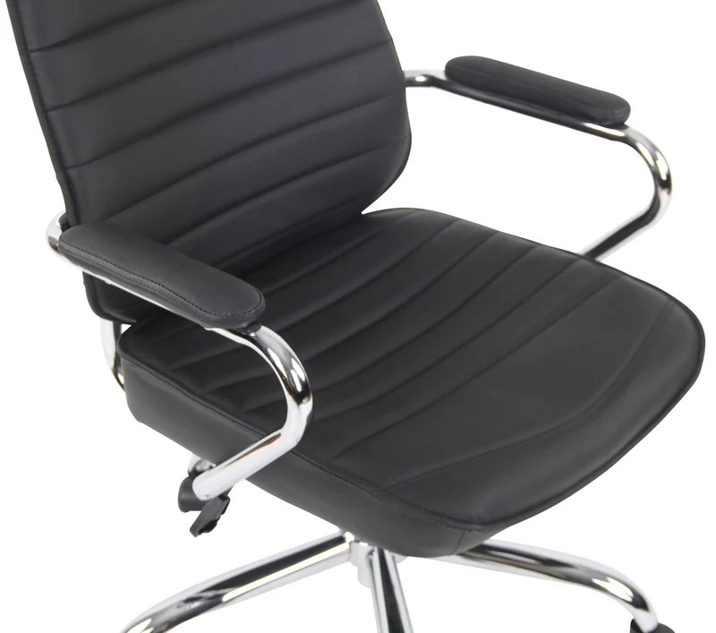 Fauteuil de bureau hauteur réglable pivotant mécanisme de bascule cuir véritable noir et métal chromé 10_0002618