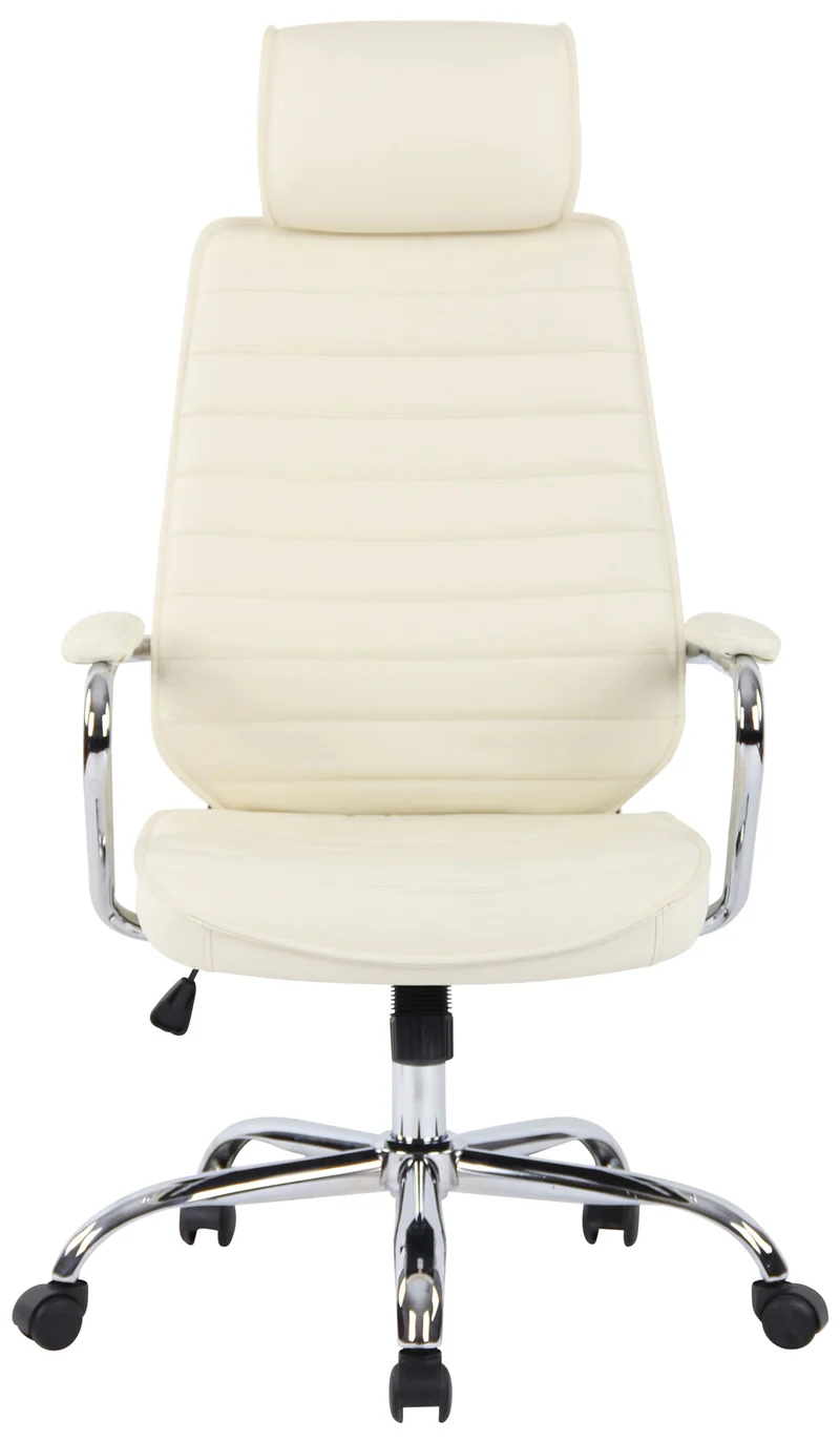 Fauteuil de bureau hauteur réglable pivotant mécanisme de bascule en cuir véritable crème et métal chromé 10_0002616
