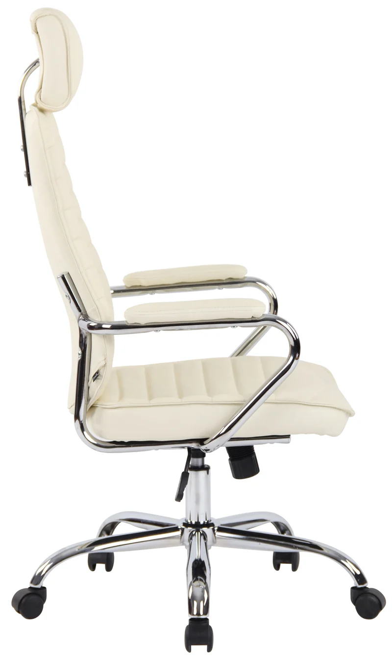 Fauteuil de bureau hauteur réglable pivotant mécanisme de bascule en cuir véritable crème et métal chromé 10_0002616
