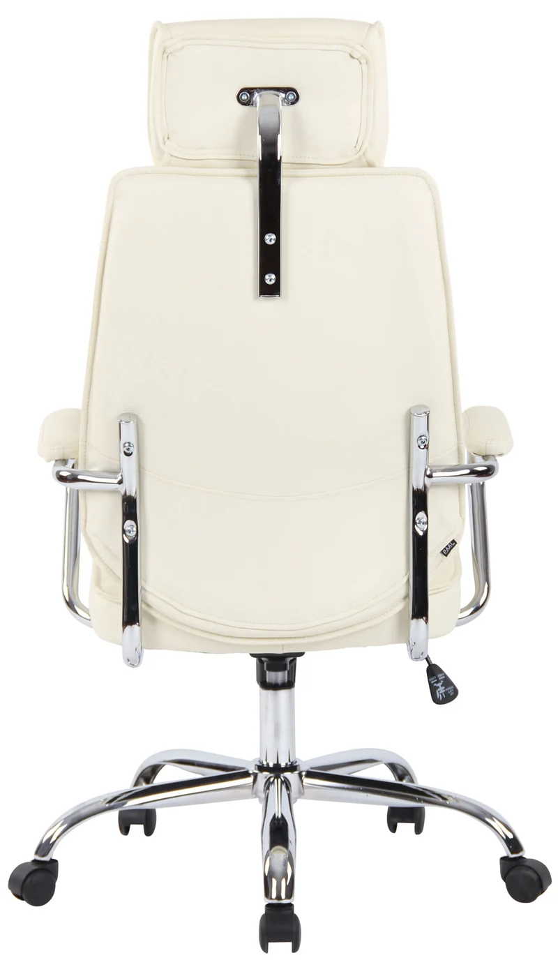 Fauteuil de bureau hauteur réglable pivotant mécanisme de bascule en cuir véritable crème et métal chromé 10_0002616