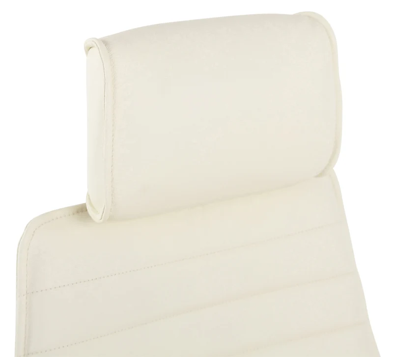 Fauteuil de bureau hauteur réglable pivotant mécanisme de bascule en cuir véritable crème et métal chromé 10_0002616