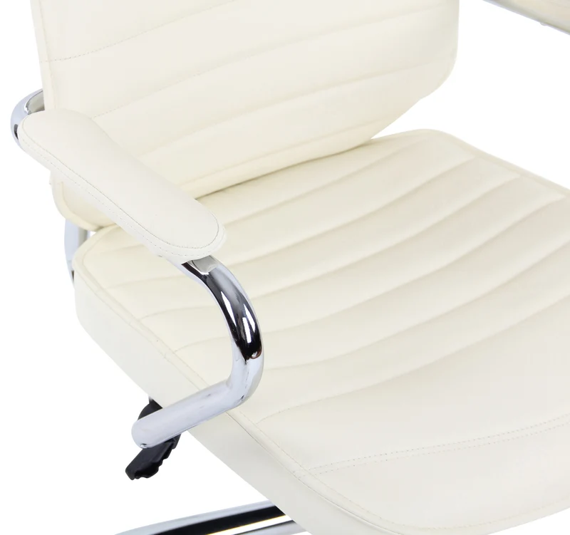 Fauteuil de bureau hauteur réglable pivotant mécanisme de bascule en cuir véritable crème et métal chromé 10_0002616