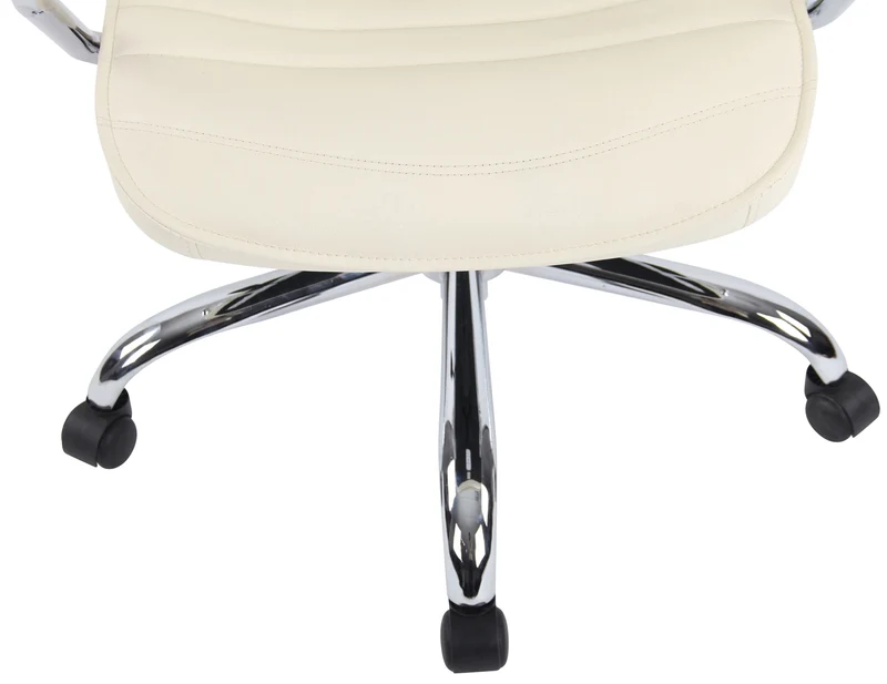 Fauteuil de bureau hauteur réglable pivotant mécanisme de bascule en cuir véritable crème et métal chromé 10_0002616