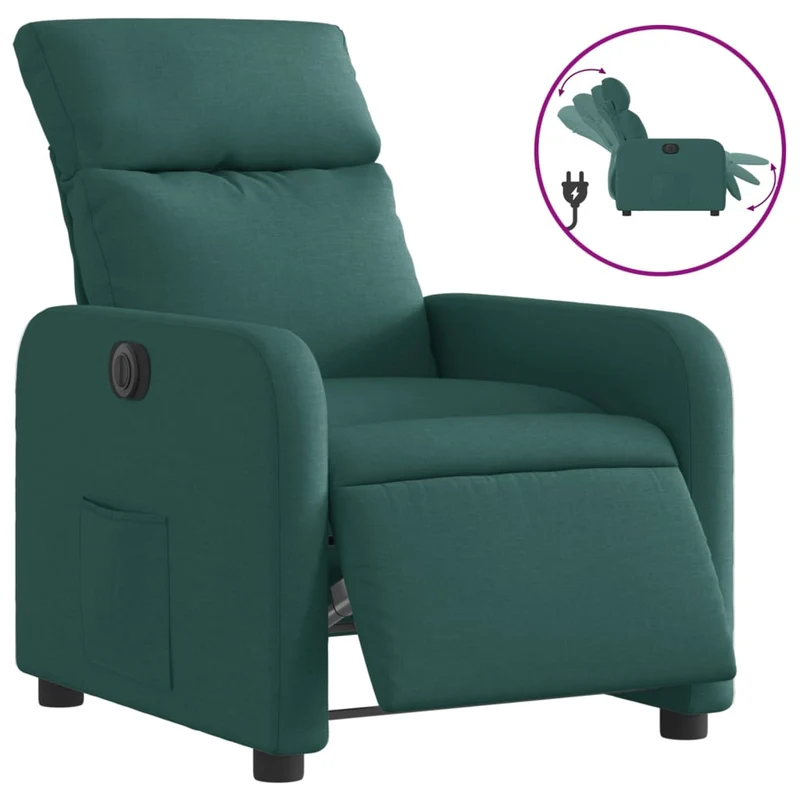 Fauteuil relax TV fonction d'inclinaison électrique très confortable en tissu vert foncé DEC028610