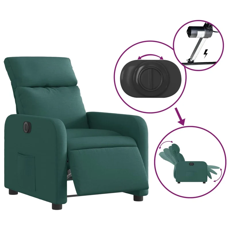 Fauteuil relax TV fonction d'inclinaison électrique très confortable en tissu vert foncé DEC028610