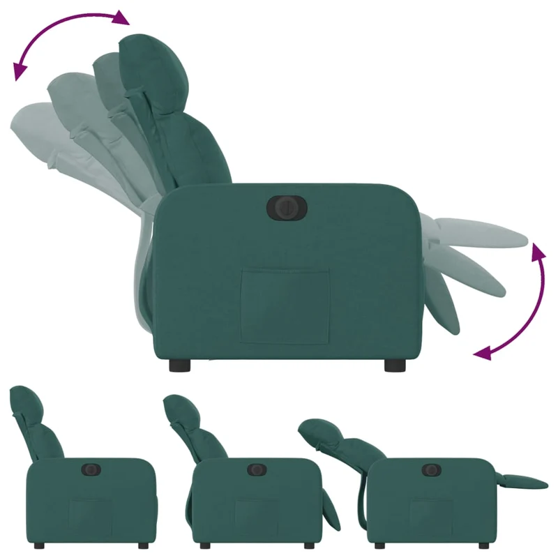 Fauteuil relax TV fonction d'inclinaison électrique très confortable en tissu vert foncé DEC028610