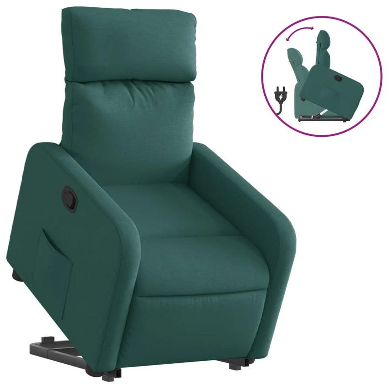 Fauteuil relax TV rembourrage confortable fonction de levage électrique en tissu vert foncé DEC028214