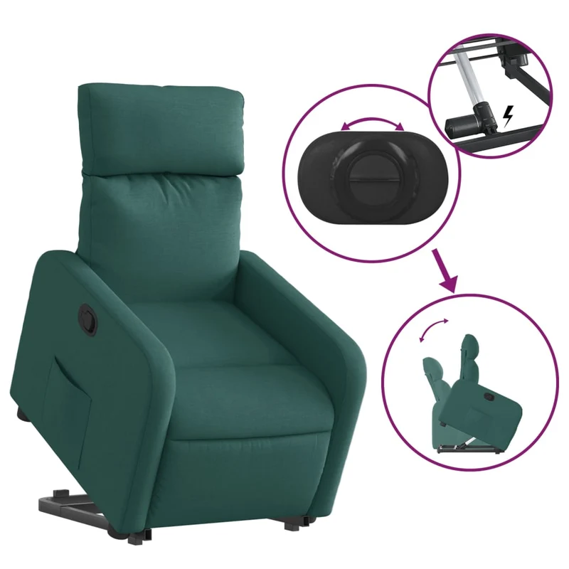 Fauteuil relax TV rembourrage confortable fonction de levage électrique en tissu vert foncé DEC028214