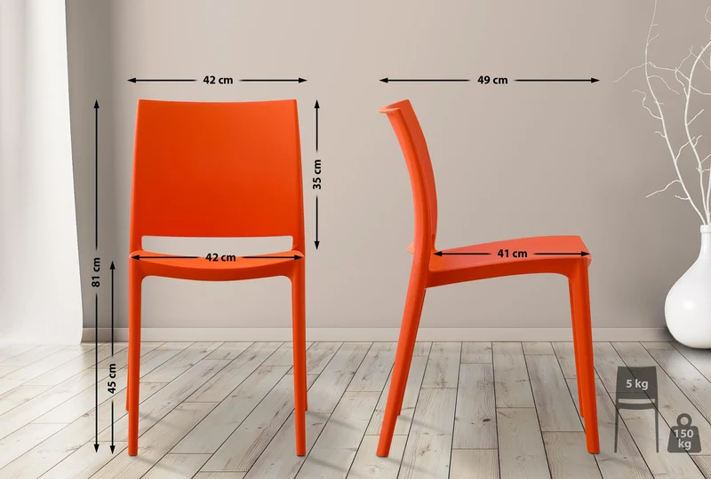 Chaise empilable design en plastique couleur orange résistant aux UV – jardin terrasse et intérieur 10_0007893