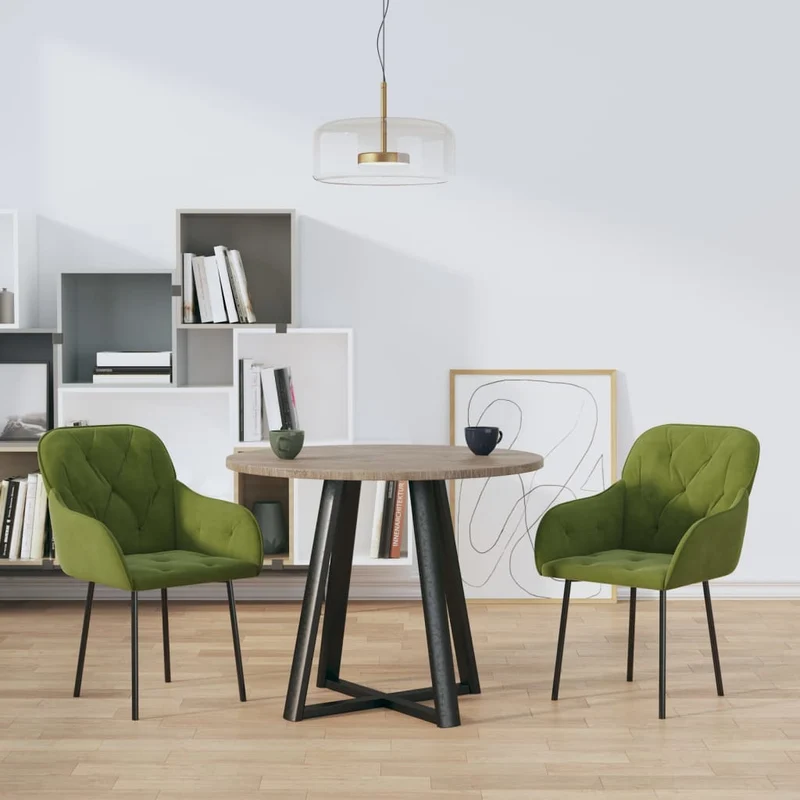 Set de 2 chaises de salle à manger vert clair en tissu velours vert DEC025590