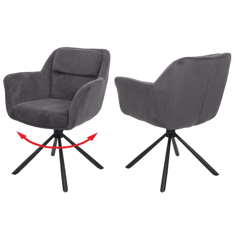 Lot de 2 chaises de salle à manger pivotante auto-positionnement en velours côtelé gris 04_0007361