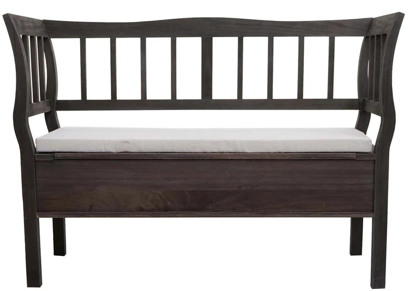 Banc avec espace de rangement et coussin d'assise 119 cm en bois vieilli gris-marron 04_0005870