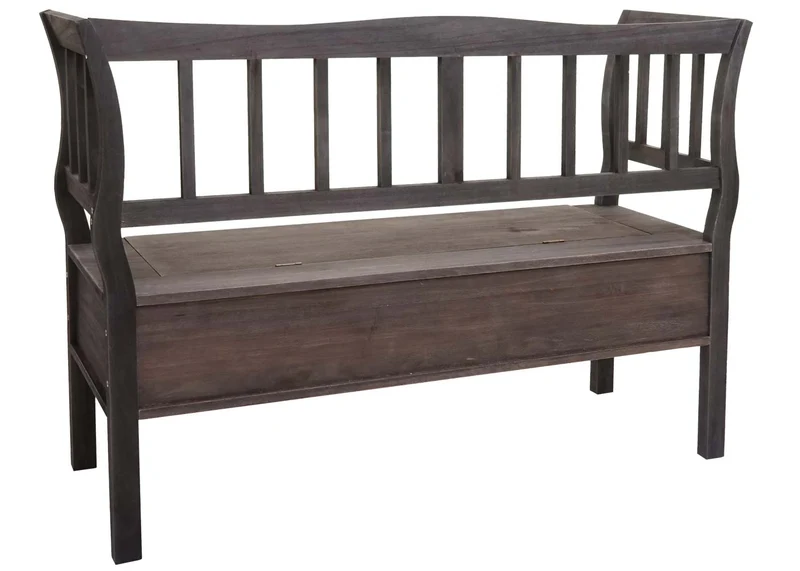 Banc avec espace de rangement et coussin d'assise 119 cm en bois vieilli gris-marron 04_0005870