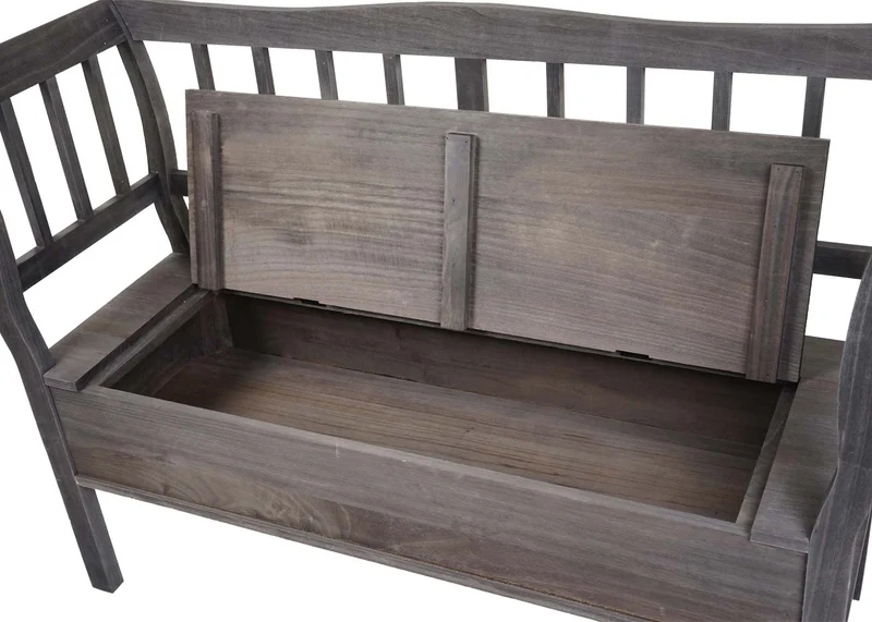 Banc avec espace de rangement et coussin d'assise 119 cm en bois vieilli gris-marron 04_0005870