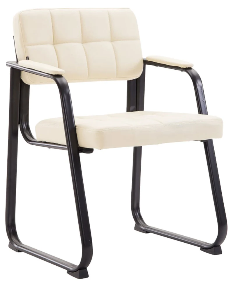 Lot de 2 chaises de bureau visiteur avec accoudoirs assise en PVC crème cadre métal noir 10_0003108