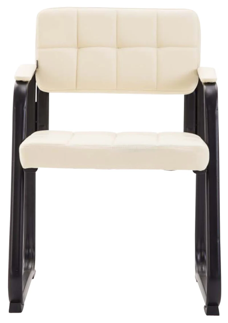 Lot de 2 chaises de bureau visiteur avec accoudoirs assise en PVC crème cadre métal noir 10_0003108