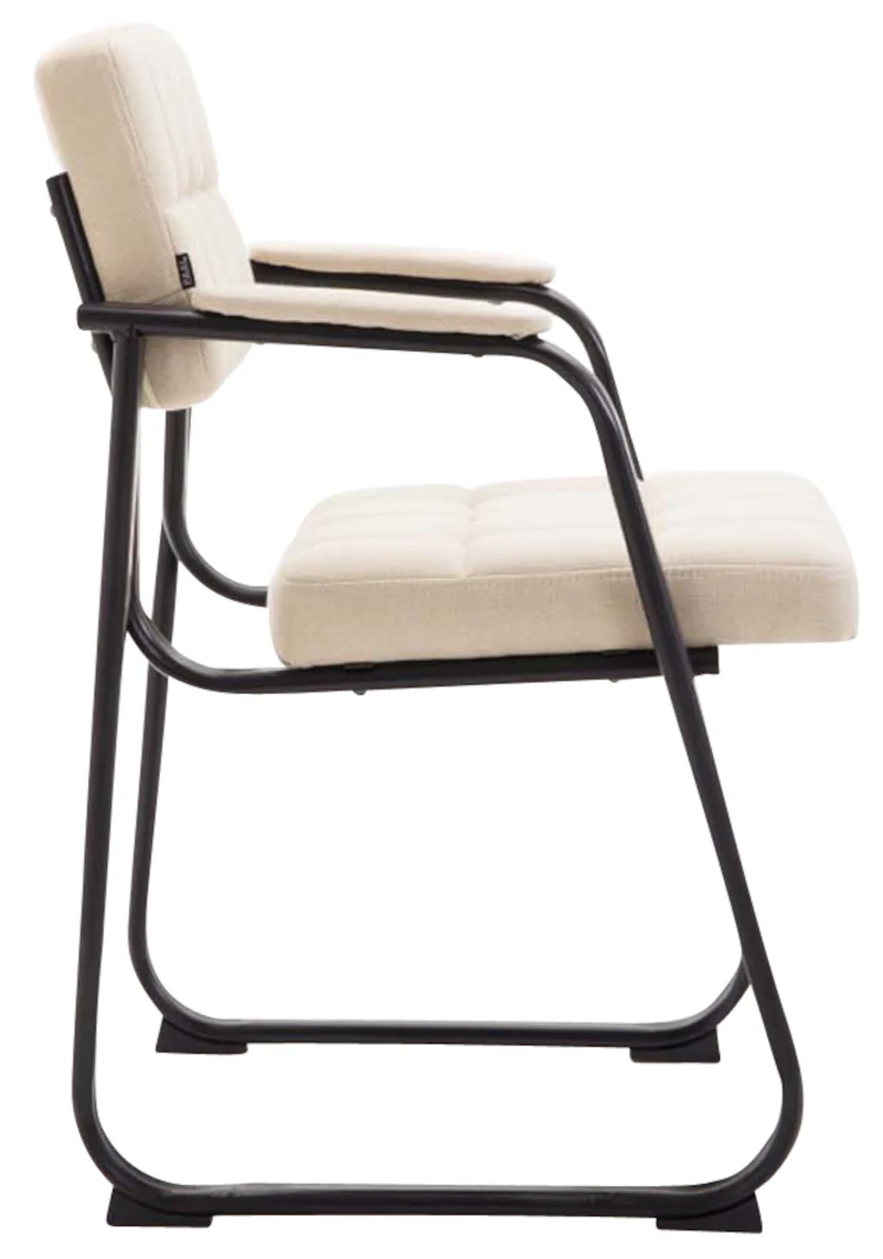 Lot de 2 chaises de bureau visiteur avec accoudoirs assise en PVC crème cadre métal noir 10_0003108