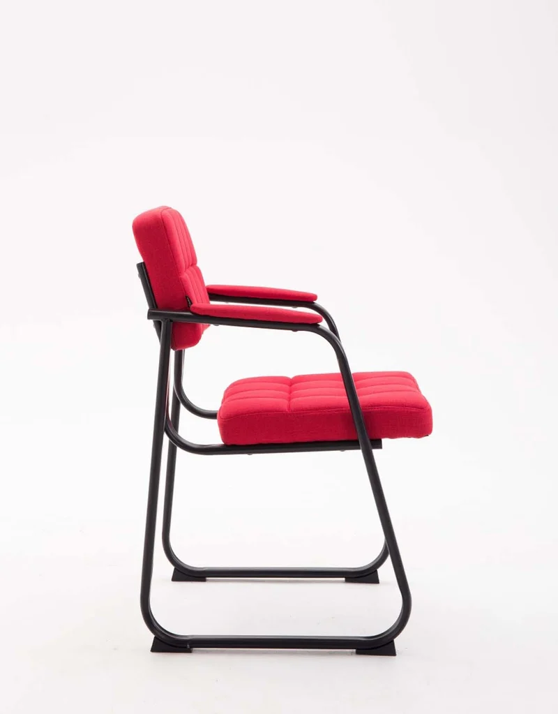 Chaise visiteur fauteuil de bureau sans roulette coutures décoratives en tissu rouge support en métal noir BUR10219
