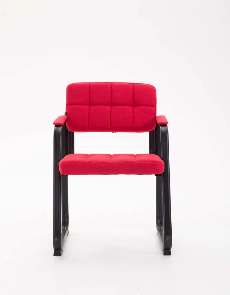 Chaise visiteur fauteuil de bureau sans roulette coutures décoratives en tissu rouge support en métal noir BUR10219