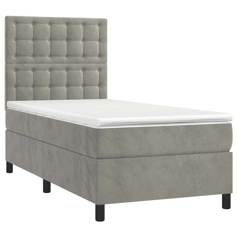 Cadre de lit LED avec sommier tête de lit matelas 80x200cm tissu velours gris clair TDL0208488