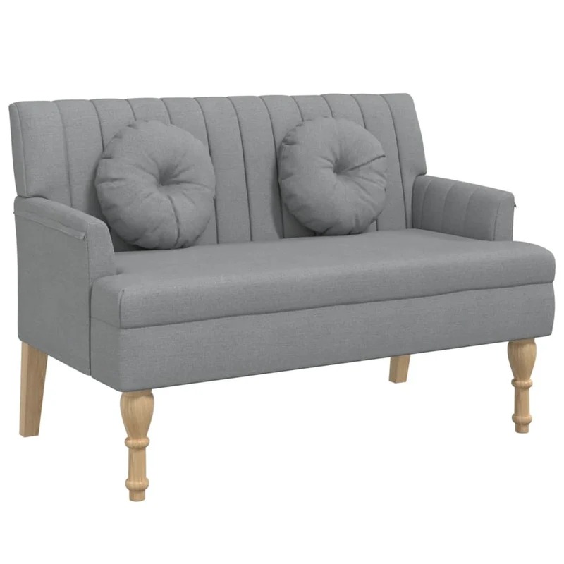 Banc avec dossier coussins et accoudoirs 113 x 64,5 x 75,5 cm en tissu gris clair pieds en bois DEC024629