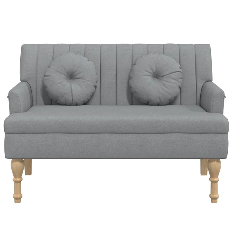 Banc avec dossier coussins et accoudoirs 113 x 64,5 x 75,5 cm en tissu gris clair pieds en bois DEC024629