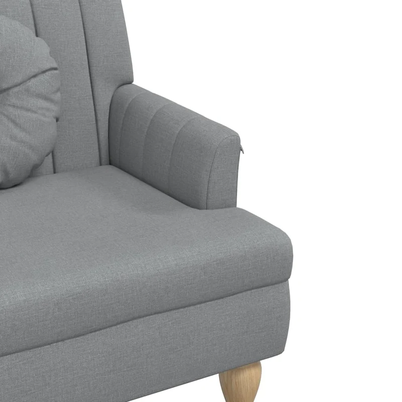 Banc avec dossier coussins et accoudoirs 113 x 64,5 x 75,5 cm en tissu gris clair pieds en bois DEC024629