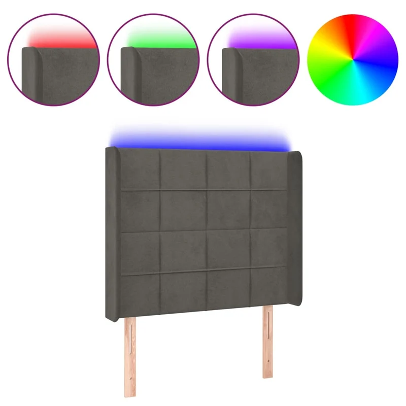 Tête de lit accessoire couchage chambre à coucher meuble à LED 83 x 16 x 118/128 cm tissu velours gris foncé TDL0201022