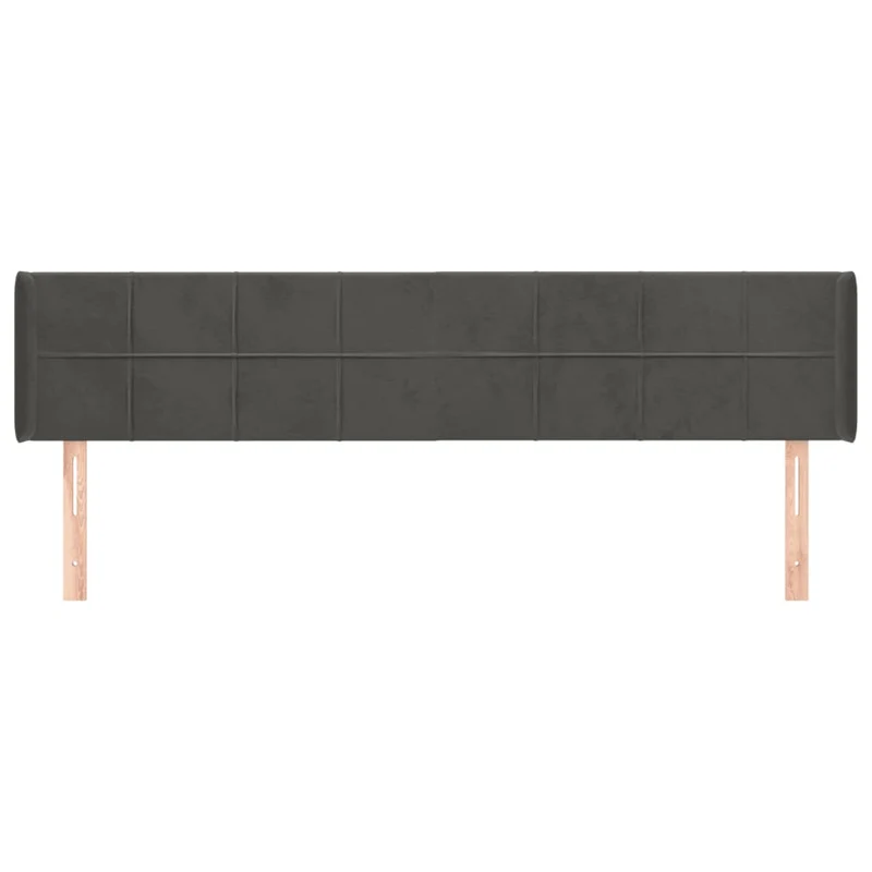 Tête de lit accessoire couchage chambre à coucher meuble avec rebord latéral 163 x 16 x 78/88 cm tissu velours gris foncé TDL0204978