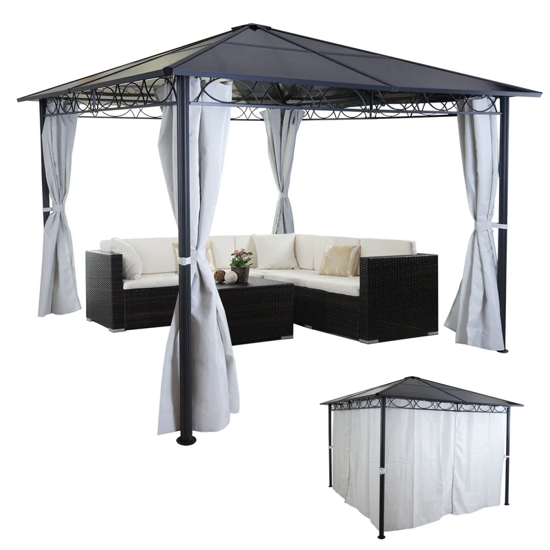Pavillon avec toit en plastique 4x parois latérales 3 x 3m cadre en aluminium thermolaqué 04_0008137