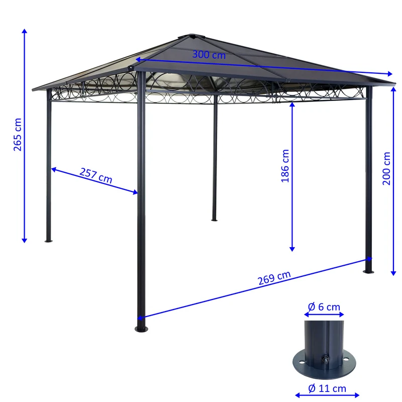 Pavillon avec toit en plastique 4x parois latérales 3 x 3m cadre en aluminium thermolaqué 04_0008137