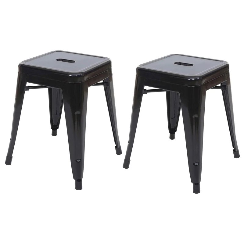 Lot de 2 tabourets en métal design industriel empilable noir 04_0007481