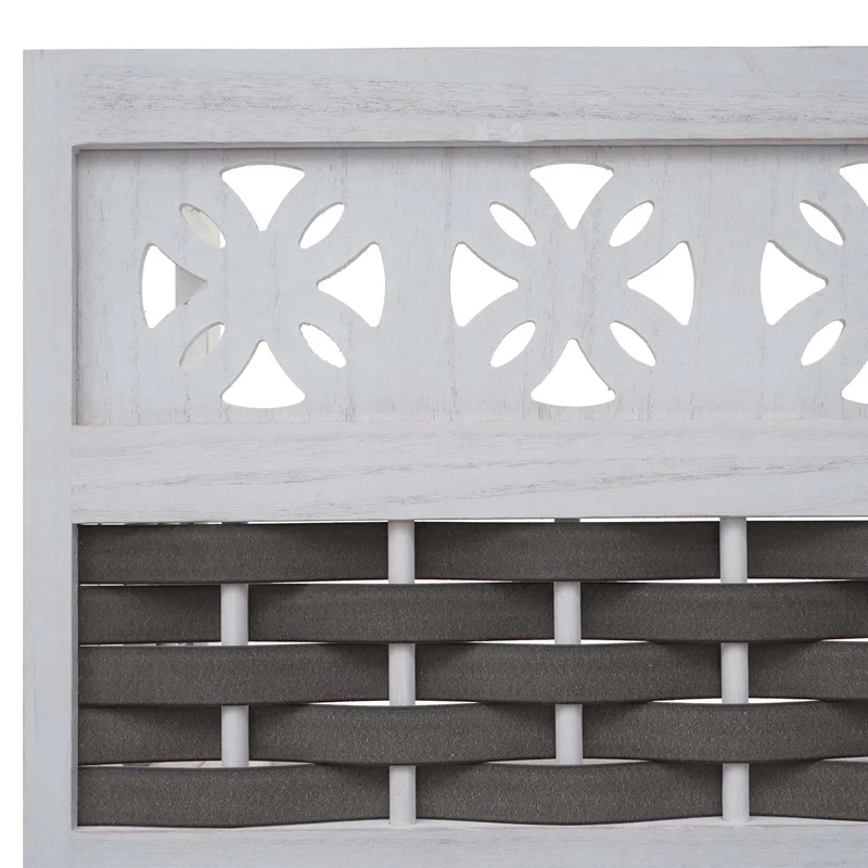 Étagère sur pied étagère de salon pliable 4 niveaux 110cm en bois et polyrotin blanc et gris 04_0006785