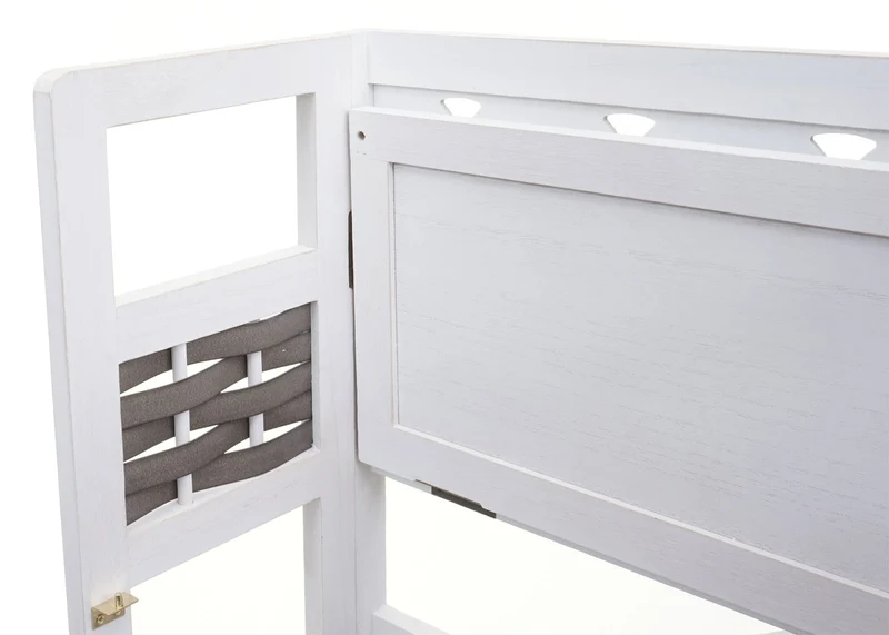 Étagère sur pied étagère de salon pliable 4 niveaux 110cm en bois et polyrotin blanc et gris 04_0006785